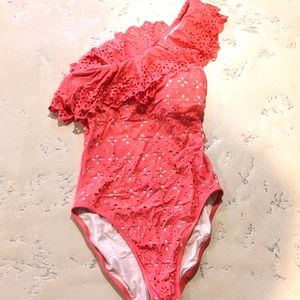 JCrew pink, one shoulder bathing suit.